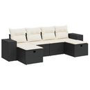 sofasæt til haven 6 dele med hynder polyrattan sort
