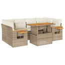 sofasæt til haven 7 dele med hynder polyrattan akacietræ beige