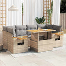 sofasæt til haven 7 dele med hynder polyrattan akacietræ beige