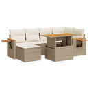 sofasæt til haven 7 dele med hynder polyrattan akacietræ beige