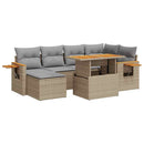 sofasæt til haven 7 dele med hynder polyrattan akacietræ beige
