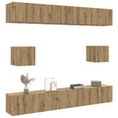 6-delt TV-skabssæt Vægmonteret Håndværks eg egetræsfarve