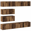 6-delt TV-skabssæt Vægmonteret gammelt træ egetræsfarve