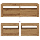 sengeborde med LED-lys 2 stk. 60x35x40 cm egetræsfarve