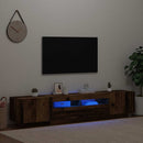 tv-bord m. LED-lys 200x35x40 cm konstrueret træ antikt træ