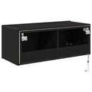TV vægskab med LED Sort eg 80 x 35 x 31 cm Konstrueret træ