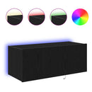 TV vægskab med LED Sort eg 80 x 35 x 31 cm Konstrueret træ