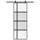 skydedør med hardwaresæt 76x205 cm hærdet glas og aluminium