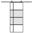 skydedør med hardwaresæt 90x205 cm hærdet glas og aluminium
