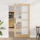 Skydedør 93 x 202 cm Massivt fyrretræ og glas Naturfarvet