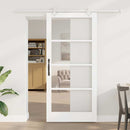 Skydedør 93 x 202 cm Massivt fyrretræ og glas Hvid