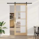Skydedør 93 x 232 cm Massivt fyrretræ og glas Naturfarvet