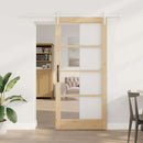Skydedør 93 x 202 cm Massivt fyrretræ og glas Naturfarvet