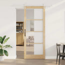 Skydedør 93 x 232 cm Massivt fyrretræ og glas Naturfarvet