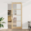 Skydedør 93 x 232 cm Massivt fyrretræ og glas Naturfarvet