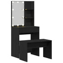 LED Smykkebord Set med spejllys 2 pcs Sort eg Konstrueret træ