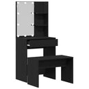 LED Smykkebord Set med spejllys 2 pcs Sort eg Konstrueret træ