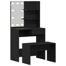 LED Smykkebord Set med spejllys 2 pcs Sort eg Konstrueret træ