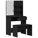 LED Smykkebord Set med spejllys 2 pcs Sort eg Konstrueret træ