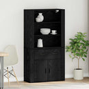 Highboard med skuffe Sort eg 80 x 33 x 150 cm Konstrueret træ