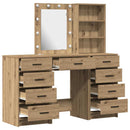 Klædeskab med spejllys med skuffe 3 pcs Brun Konstrueret træ