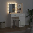 Makeupbord sæt med LED med spejllys 2 pcs Hvid Konstrueret træ