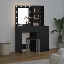 Makeupbord sæt med LED med skuffe 2 pcs Sort eg Konstrueret træ