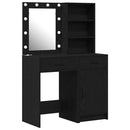 Makeupbord sæt med LED med skuffe 2 pcs Sort eg Konstrueret træ
