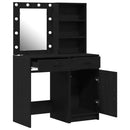 Makeupbord sæt med LED med skuffe 2 pcs Sort eg Konstrueret træ