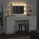 Makeupbord sæt med LED med spejllys 3 pcs Hvid Konstrueret træ