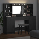 Makeupbord sæt med LED med skuffe 3 pcs Sort eg Konstrueret træ