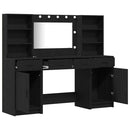 Makeupbord sæt med LED med skuffe 3 pcs Sort eg Konstrueret træ