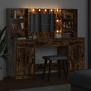 Makeupbord sæt med LED med hylde 3 pcs Røget eg Konstrueret træ