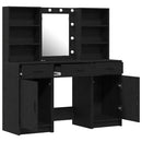 Makeupbord sæt med LED med skuffe 3 pcs Sort eg Konstrueret træ