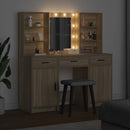 Makeupbord sæt med LED med dør 3 pcs Sonoma eg Konstrueret træ