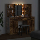 Makeupbord sæt med LED med hylde 3 pcs Røget eg Konstrueret træ