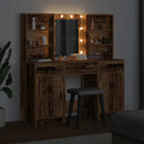 Makeupbord sæt med LED 3 pcs Gammelt træ Konstrueret træ