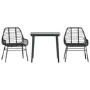 3 dele spisebordssæt til haven polyrattan glas sort