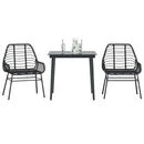 3 dele spisebordssæt til haven polyrattan glas sort