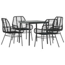 5 dele spisebordssæt til haven polyrattan glas sort
