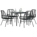 5 dele spisebordssæt til haven polyrattan glas sort
