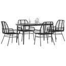 5 dele spisebordssæt til haven polyrattan glas sort