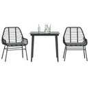 3 dele spisebordssæt til haven m. hynder polyrattan glas sort