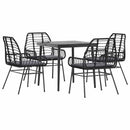 5 dele spisebordssæt til haven m. hynder polyrattan glas sort