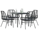 5 dele spisebordssæt til haven m. hynder polyrattan glas sort