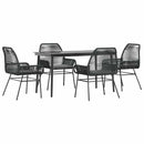 5 dele spisebordssæt til haven m. hynder polyrattan glas sort