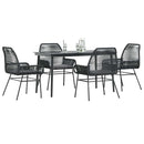 5 dele spisebordssæt til haven m. hynder polyrattan glas sort