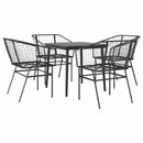 5 dele spisebordssæt til haven polyrattan glas sort