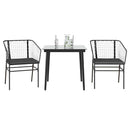 3 dele spisebordssæt til haven m. hynder polyrattan glas sort