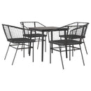 5 dele spisebordssæt til haven m. hynder polyrattan glas sort